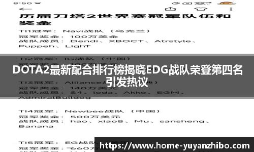 DOTA2最新配合排行榜揭晓EDG战队荣登第四名引发热议